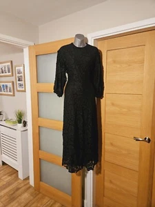 Zara Lace Jumpsuit Black Size S Cropped Legged RRP £69.99 - Picture 1 of 10