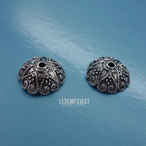 2 Stck. Antik Sterlingsilber Herz Runde Perlenkappe ca. 4,5 x 11 mm #33062 - Bild 1 von 2