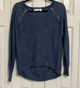 Bisou Bisou Women’s Hi Low Sweater Sz M Gold Zippers Slight Shimmer - Picture 1 of 8