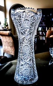 Wunderschöne antike amerikanische Brillant Periode geschliffenes Glas Kristall 12" Korsett Vase - Bild 1 von 7