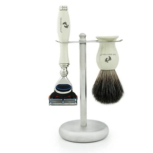 Men's Grooming Shaving Kit Brush & Razors Ivory Color Perfect for All Type Skin - Bild 1 von 2