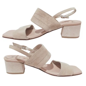 Amalfi by Rangoni Strappy Sandals Womens Size 7.5 Pinkish Nude Suede Block Heel - Picture 1 of 9