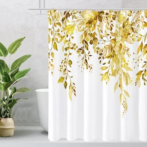 Long Shower Curtain 72 x 78 Yellow Floral Shower Curtain for Bathroom Waterco... - Picture 1 of 6