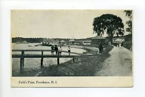 Postal antigua Providence RI 1909, Field's Point, gente en el muelle, camino - Imagen 1 de 3