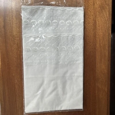 New Embroidered Lace PillowCase White Cotton Sateen Standard Case 2 Pack - Image 1 of 2
