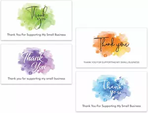 200 PCS Thank You for Supporting My Small Business Cards in 4 Elegant Watercolor - Picture 1 of 12