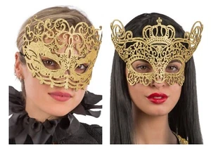WOMENS VENETIAN MASK GOLD STYLE MASQUERADE FANCY DRESS CARNIVAL FILIGREE PARTY - Picture 1 of 5