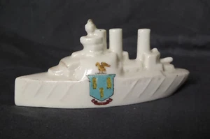 Antique WW1 PORCELAIN DREADNOUGHT BATTLESHIP WITH KINGS LYNN CREST Shelley China - Picture 1 of 14