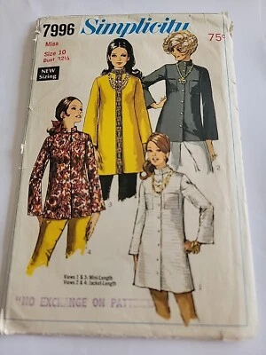 1968 Simplicity Guru Shirt Pattern Misses 7996 Size 10  Vintage Original - Image 1 of 2