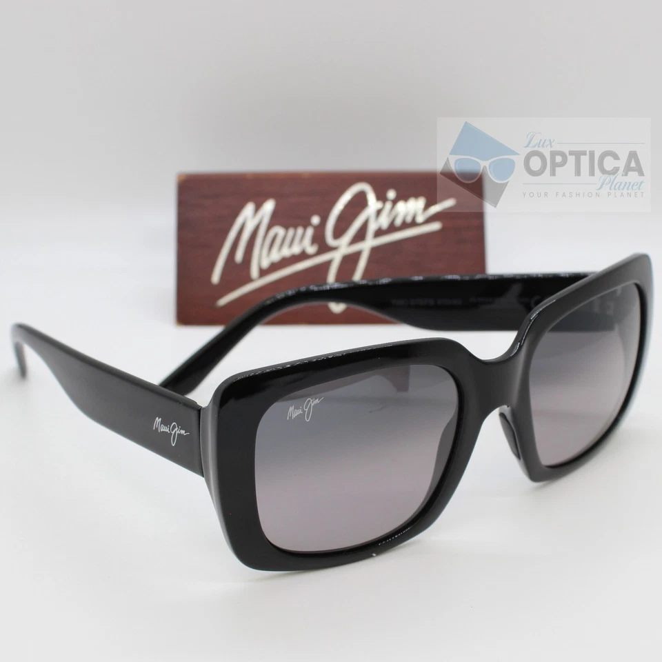 Nuevas gafas de sol polarizadas negras brillantes/grises Maui Jim TWO STEPS para mujer GS863-02 Foto 1 de 4