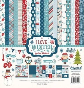 ECHO PARK "I LOVE WINTER" 12X12 PAPER  SNOW SNOWMEN   SCRAPJACK'S PLACE - Picture 1 of 1