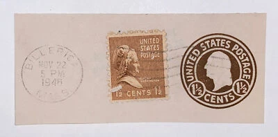 Travelstamps: US STAMPS SCOTT #U481 "Washington" 1 1/2 CENT USED CUT SQUARE - Image 1 of 4