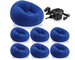 6 Pcs Inflatable Bean Bag Chairs with Electric Air Pump - Dark Blue - Open Box - Picture 1 of 5