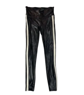 Pantalón SPANX Imitación Cuero Negro con Rayas Blancas Legging Mediano Forma Deportiva Foto 1 de 4