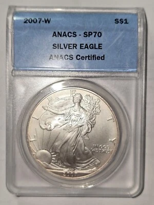 2007 W $1 American Silver Eagle - ANACS - SP 70 Beautiful Toning Starting - Image 1 of 2