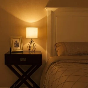 Table Lamp, Hollow Out Base, Bedside Nightstand, Geometric Metal Base. - Picture 1 of 8