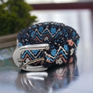 Handcrafted Multicolor Southwestern Seed Beads Stretch Belt with Metal Buckle S - Picture 1 of 4