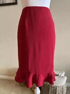 Maggy London Women’s Red Ruffle Hem Lined Skirt - Sz 10 - Picture 1 of 6
