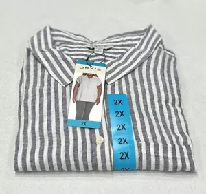 Orvis Women's Button-Up Short Sleeves Chest Pocket Blouse, Blue Stripe, Size 2X - Picture 1 of 4