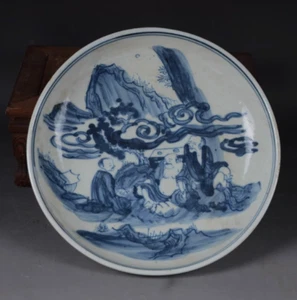 Placa de figura de porcelana fina china pintura a mano azul y blanca - Imagen 1 de 6