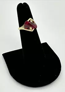 ANTIQUE Lab Created 14K Yellow Gold SIGNED STRELL Red Ruby Stone Ring SIZE 4 1/5 - Picture 1 of 23