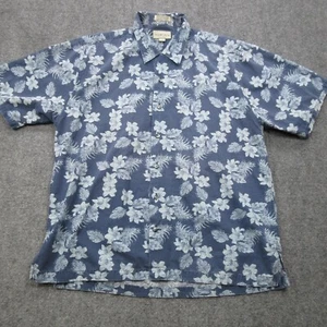 Cutter Buck Shirt Mens Large Blue Cotton Floral Short Sleeve Classic Button Up - Picture 1 of 13