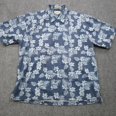 Cutter Buck Shirt Mens Large Blue Cotton Floral Short Sleeve Classic Button Up - Image 1 of 4