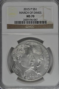 2015 P March of Dimes Uncirculated Silver Dollar NGC MS70 Brown Label - Picture 1 of 2