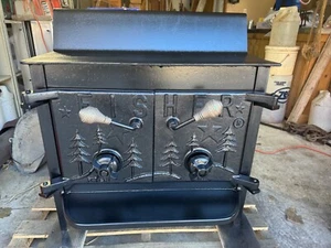 Wood burner Cabin Heat Grandpa Bear Fisher Wood Stove With Rear Vent Chimney - Picture 1 of 6