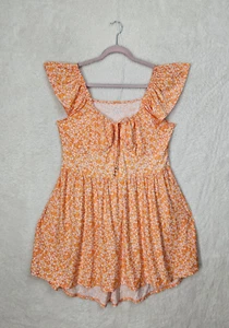 No Boundaries Girls Dress XXL Orange Floral Poly B Short Flare Sleeve ALine Mini - Picture 1 of 17