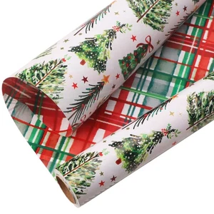 Weihnachten Geschenkpapier Mini Rolle Wende Weihnachtsbaum und Karo Geschenk W... - Bild 1 von 5