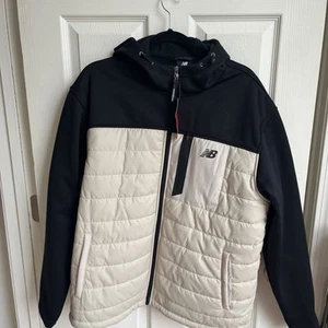NEW BALANCE MEN'S BLACK AND CREAM PUFFER WINTER JACKET- LARGE - Picture 1 of 4