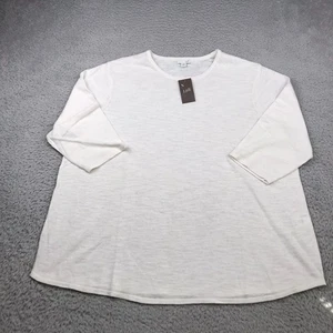 J Jill Shirt Damen 2X Weiß Leinen Baumwollmischung Noppenmuster 3/4 Arm NEU Neu mit Etikett - Bild 1 von 10