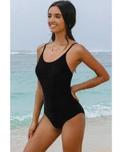 Azura Exchange Black Thin Strap Strappy Lace-up Open Back One Piece Swimsuit - Imagen 1 de 48