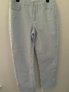Seven7 Jeans Women Blue White Nautical Preppy Boating SZ 8 Casual Career Straigh - Picture 1 of 17