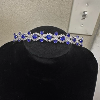 Blue Silver Rhinestone Decorative Headband Wedding Flower Girl Hair Accessory - Image 1 of 4