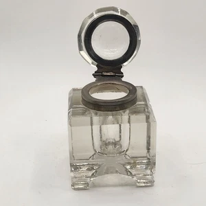 Rare Antique Footed Cut Glass Ink Well Hinged Lid - Picture 1 of 17