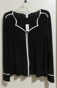 Women's WHBM White house Black market shirt black w/ white trim size M NWT - Picture 1 of 8