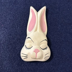 Vintage Hand Painted Bunny Rabbit Head Chalk Ware Wall Art Plaque - Picture 1 of 6