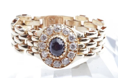 Ketten Ring Saphir Cabochon 585 14K Gelb Gold Gr. 60 * - Bild 1 von 4