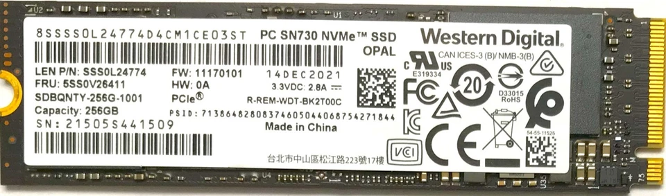 Westen Digital PC SN730 NVMe PCIe 2280 256GB  SSD SDBQNTY-256G-1001 - Image 1 of 1