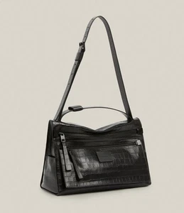 AllSaints Shoulder/Crossbody Black Bag Palo Duro Croc-Embossed Cow Leather $349 - Picture 1 of 19