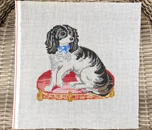 Needlepoint Hand Painted Canvas Cavalier King Charles Spaniel Dog/Pillow Throne - Picture 1 of 4
