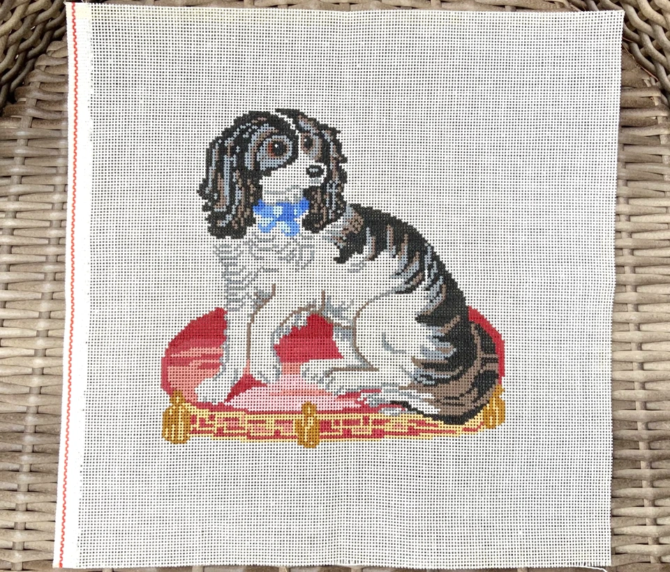 Needlepoint Hand Painted Canvas Cavalier King Charles Spaniel Dog/Pillow Throne - Image 1 of 4