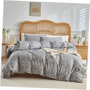 King Size Comforter Set Grey 3 Pieces King Boho Floral Bedding Set, All - Picture 1 of 6