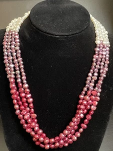 MULTICOLOR OMBRE PEARL 4 ROW NECKLACE STERLING SILVER 925 HSN - Picture 1 of 10