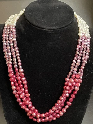 MULTICOLOR OMBRE PEARL 4 ROW NECKLACE STERLING SILVER 925 HSN - Image 1 of 4