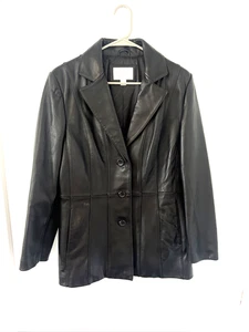 Chaqueta Worthington Piel de Cordero Genuina Cuero Negro 3 Botones Mujer Talla Grande - Imagen 1 de 15