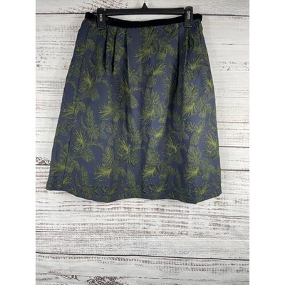 Max Studio Specialty Talla 4 Verde Marino Jacquard Estampado Palma Floral Terciopelo Cintura Foto 1 de 4