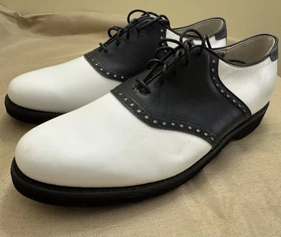 Vintage Leather Retro DEXTER Black White Saddle Oxford Shoes Rockabilly 11N USA - Image 1 of 4